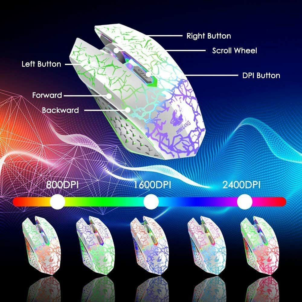 Wireless Gaming Keyboard and Mouse Combo with Mouse Pad, Rainbow LED Backlit Rechargeable Battery Mechanical Ergonomic Feel Dustproof 7 Color Backlit Mute Mice for Computer for Mac for PC Gamer