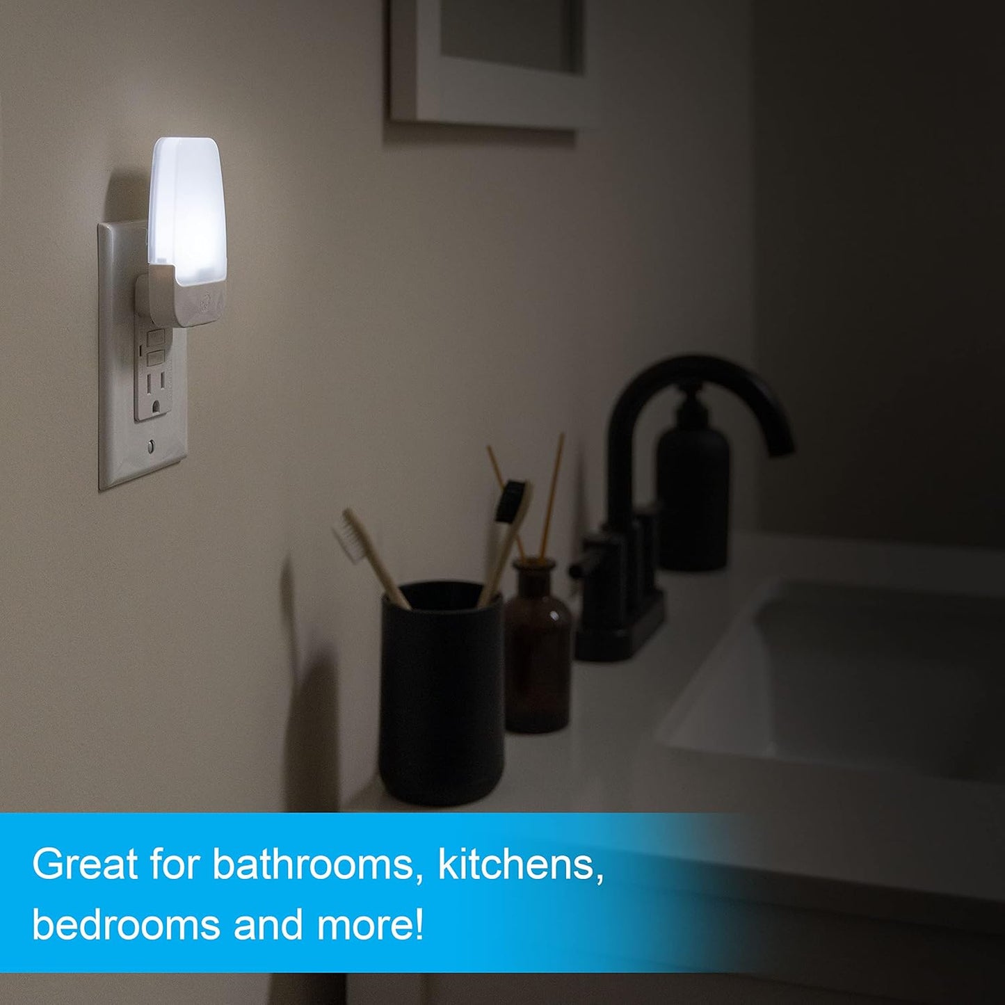 LED Night Lights Plug into Wall, Dusk to Dawn Sensor, Ambient Lighting, Dorm Room Essentials, Bathroom Décor, Smart Home, for Bedroom, Cool White, 55992, 4 Pack