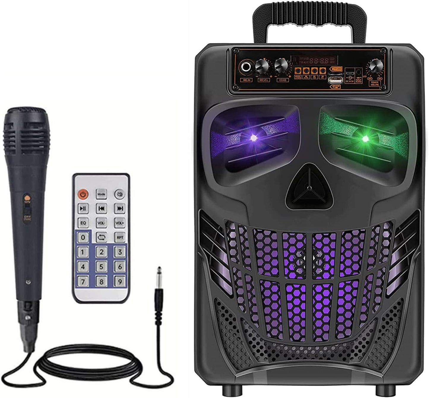 Portable Bluetooth Speaker with Subwoofer Wireless Speakers Outdoor/Indoor Big Support Remote Control FM Radio TF Card LED Lights MP3 Player Party for Home Camping Iphone Computer PC (B-S08)