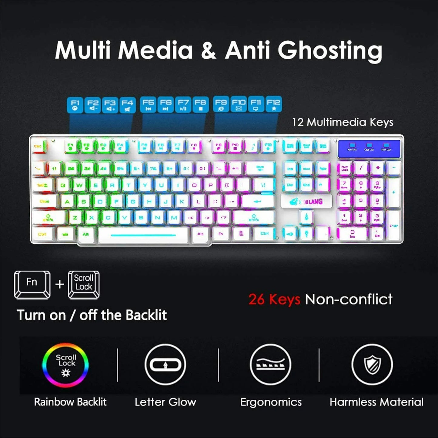 Wireless Gaming Keyboard and Mouse Combo with Mouse Pad, Rainbow LED Backlit Rechargeable Battery Mechanical Ergonomic Feel Dustproof 7 Color Backlit Mute Mice for Computer for Mac for PC Gamer