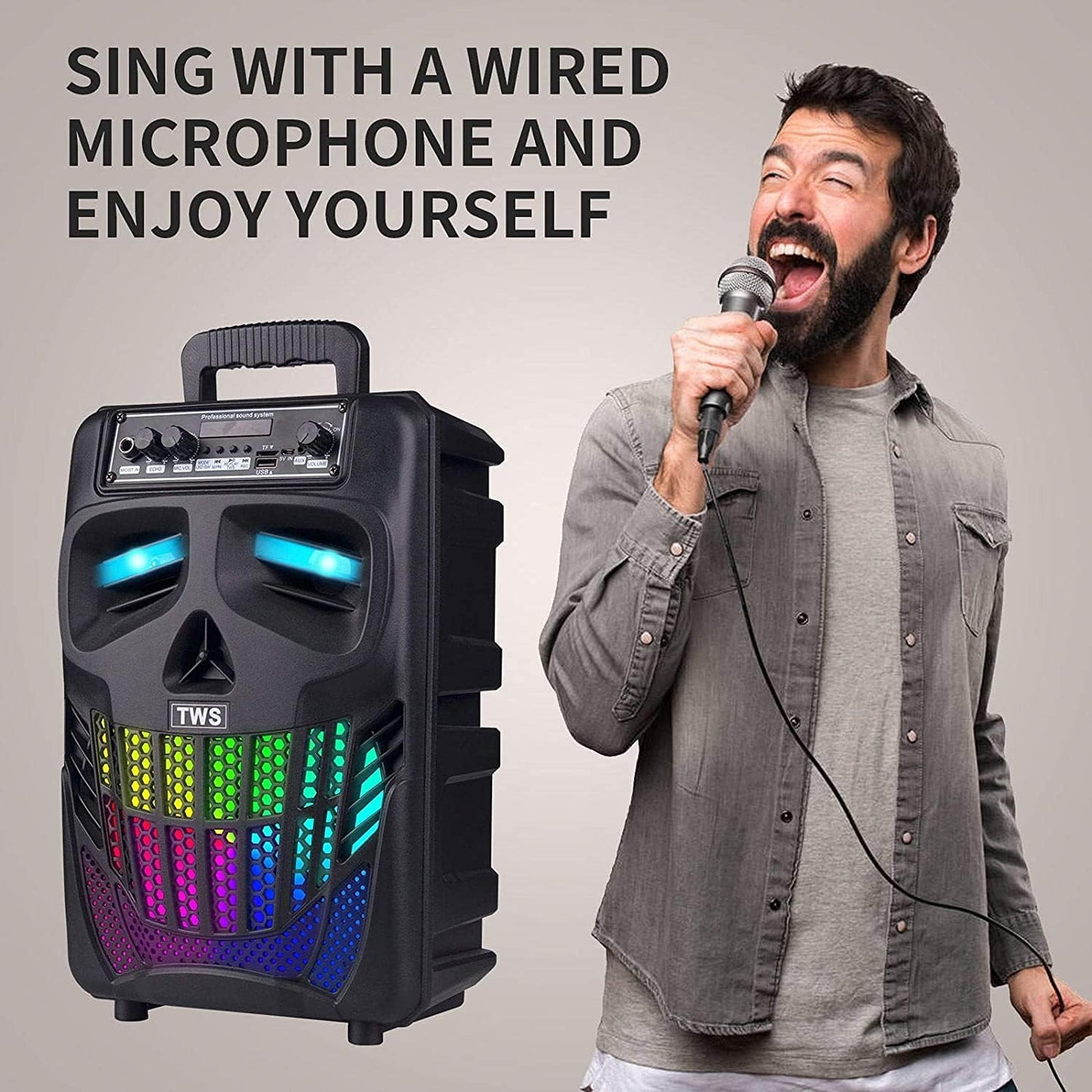 Portable Bluetooth Speaker with Subwoofer Wireless Speakers Outdoor/Indoor Big Support Remote Control FM Radio TF Card LED Lights MP3 Player Party for Home Camping Iphone Computer PC (B-S08)