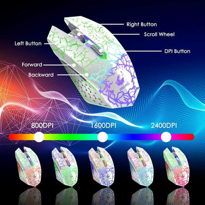 Wireless Gaming Keyboard and Mouse Combo with Mouse Pad, Rainbow LED Backlit Rechargeable Battery Mechanical Ergonomic Feel Dustproof 7 Color Backlit Mute Mice for Computer for Mac for PC Gamer