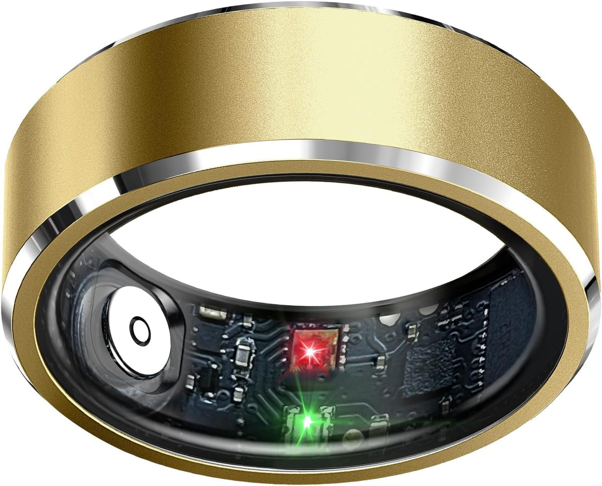Smart Ring Health Tracker, Sleep Tracker Ring with Heart Rate, Waterproof Fitness Ring for Activity Monitoring/Steps/Distance/Calories,Air Gestures,Up to 7-Day Battery,For Ios Android (Light Gold,