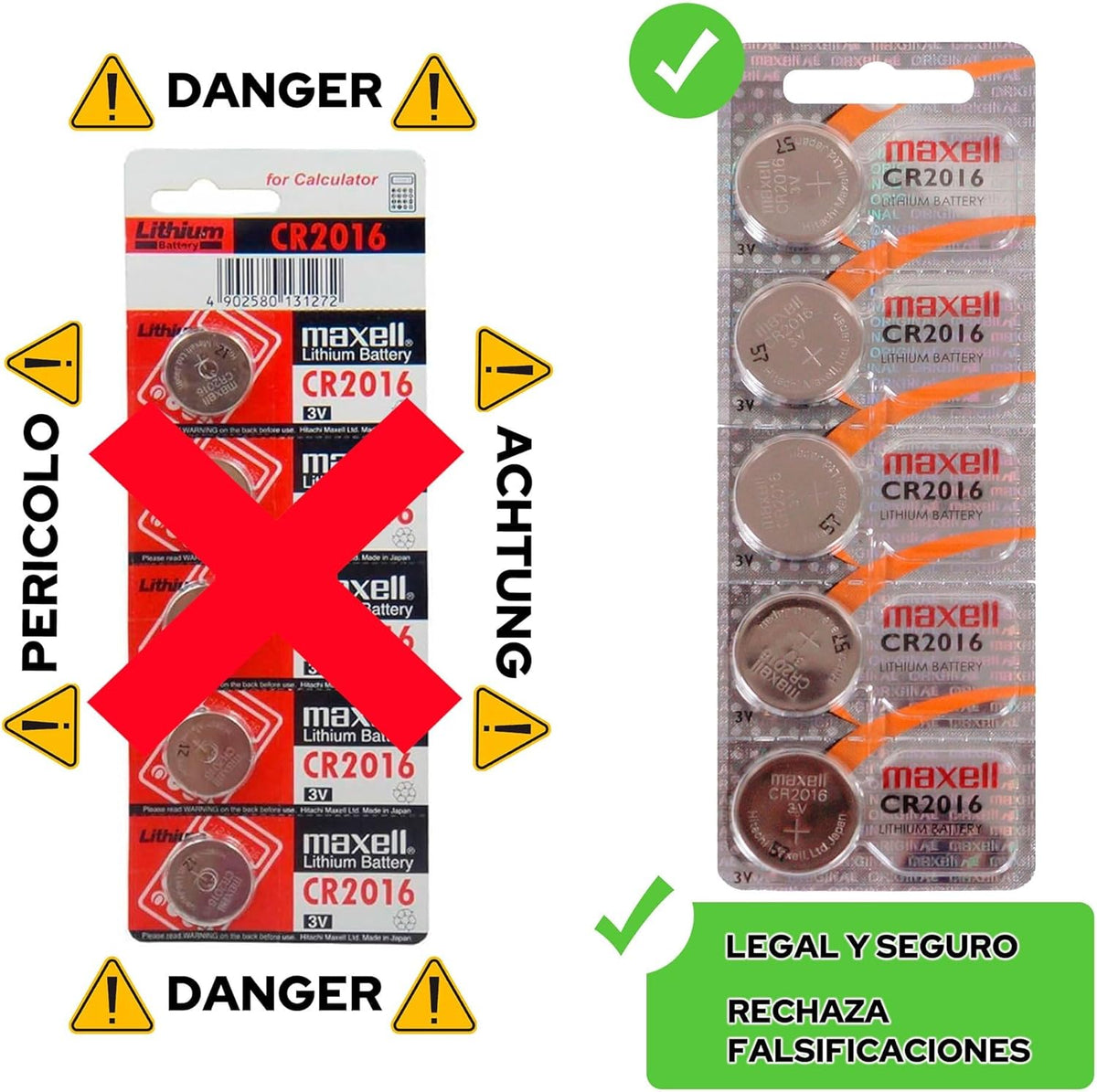 Micro Lithium Cell Battery CR2016 for Watches and Electronics 5 Pack