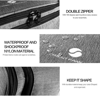 Travel Organizer, Waterproof Cable Bag for Electronic Accessories Double Layer Large Shockproof Storage Bag for Cord, Hard Disk, Power Bank, Tablet -Gray