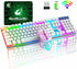Wireless Gaming Keyboard and Mouse Combo with Mouse Pad, Rainbow LED Backlit Rechargeable Battery Mechanical Ergonomic Feel Dustproof 7 Color Backlit Mute Mice for Computer for Mac for PC Gamer