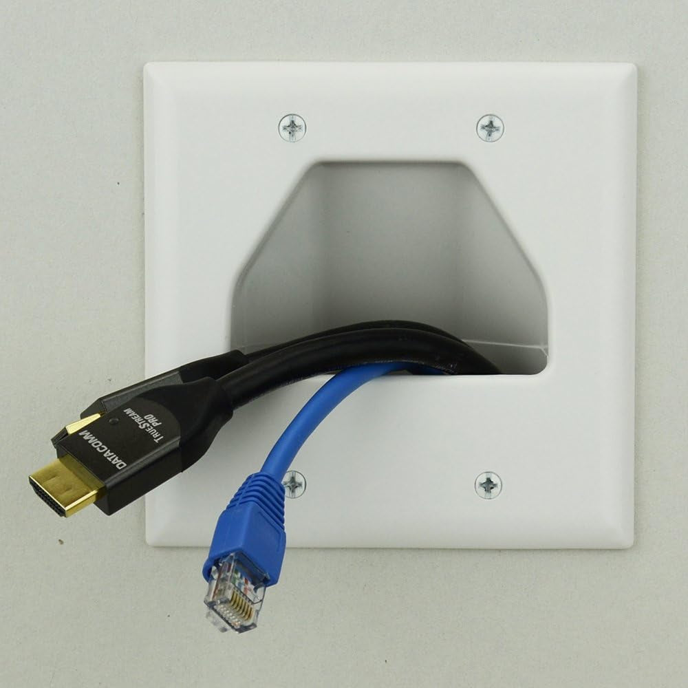 Electronics 45-0002-BK 2-Gang Recessed Low Voltage Cable Wall Plate Pass Through, In-Wall Cord Management for Home TV Theater, Audio &amp; Video Devices, Black