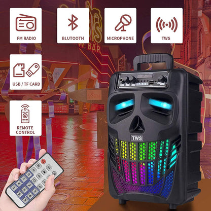 Portable Bluetooth Speaker with Subwoofer Wireless Speakers Outdoor/Indoor Big Support Remote Control FM Radio TF Card LED Lights MP3 Player Party for Home Camping Iphone Computer PC (B-S08)