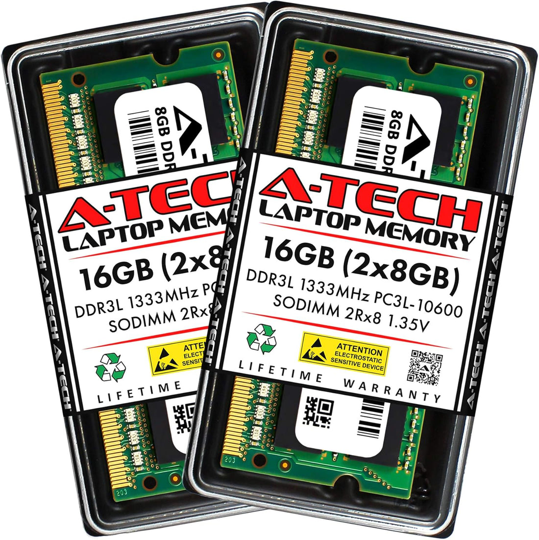 16GB (2X8Gb) DDR3/DDR3L 1333Mhz PC3L-10600 (PC3-10600) CL9 SODIMM 2Rx8 1.35V 204-Pin Non-Ecc SO-DIMM Laptop, Notebook RAM Memory Modules