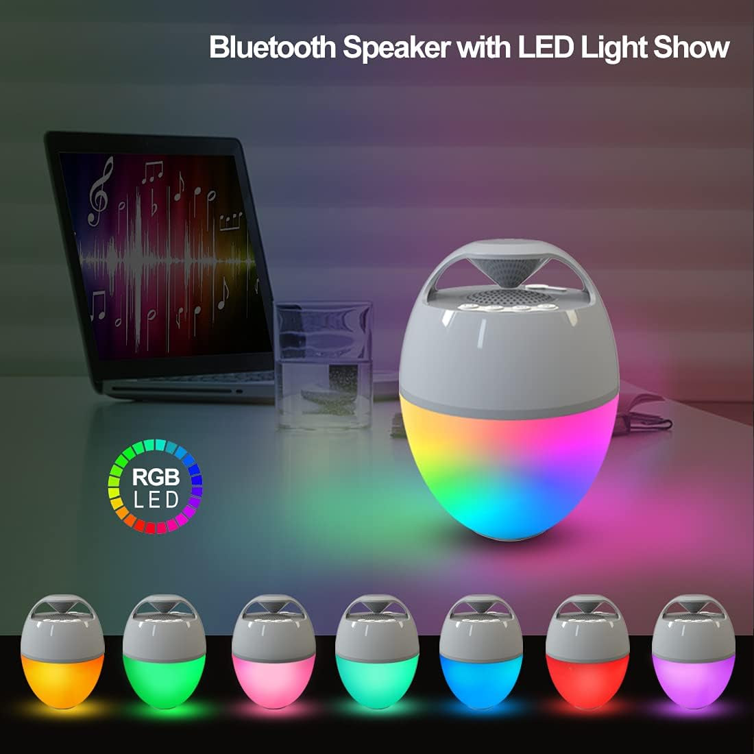 Floating Pool Speaker with Lights, Portable Bluetooth IP68 Waterproof Hot Tub Speaker for Outdoor Sports Home Party, Louder Volume, Rich Bass, Mic, 82Ft Wireless Range