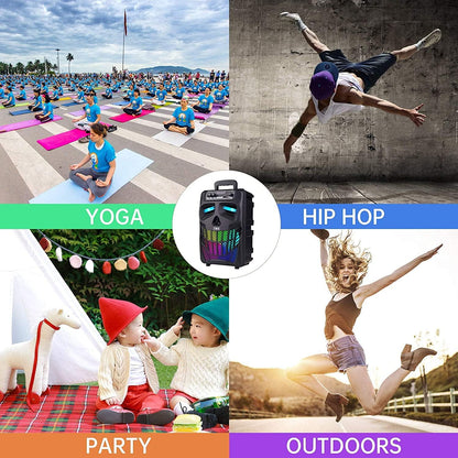 Portable Bluetooth Speaker with Subwoofer Wireless Speakers Outdoor/Indoor Big Support Remote Control FM Radio TF Card LED Lights MP3 Player Party for Home Camping Iphone Computer PC (B-S08)