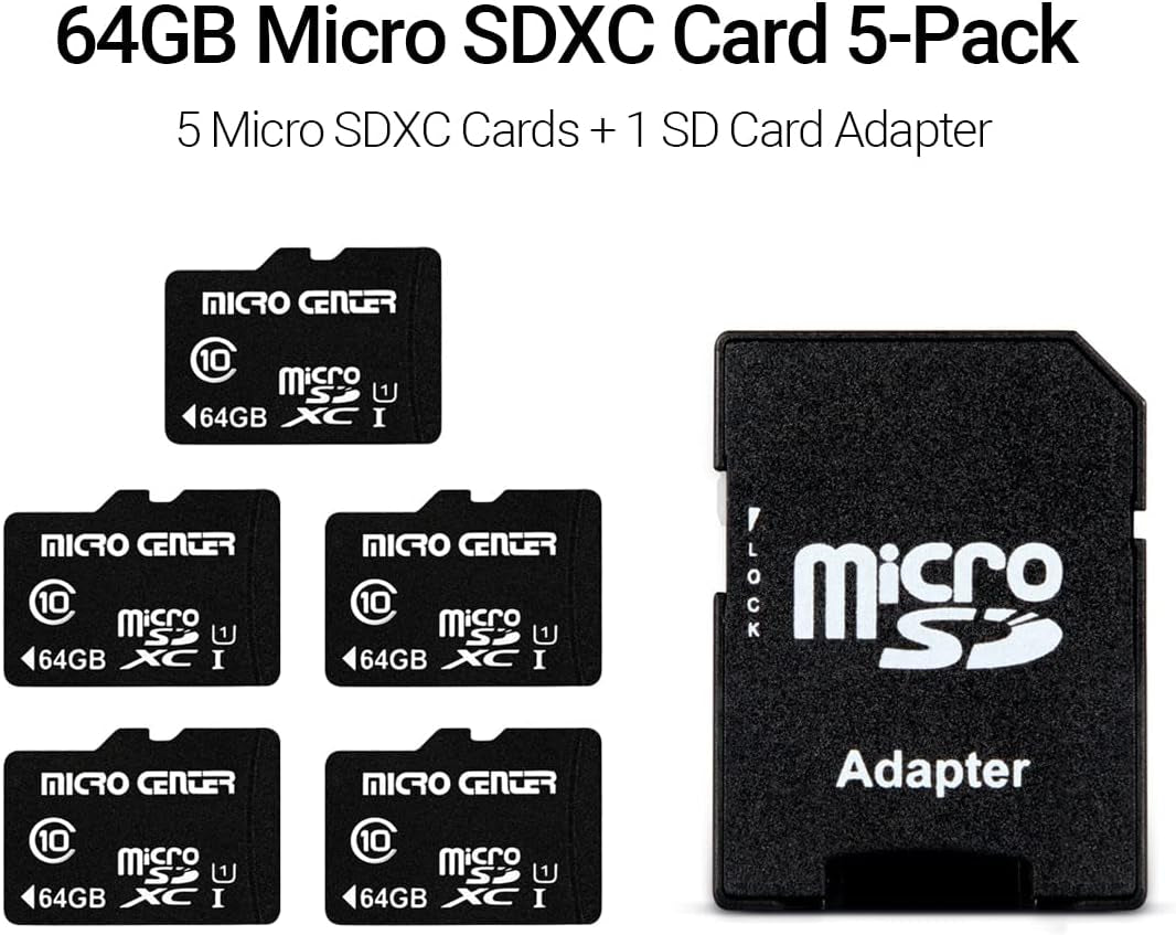 64GB Class 10 Microsdxc Flash Memory Card with Adapter for Mobile Device Storage Phone, Tablet, Drone &amp; Full HD Video Recording - 80Mb/S UHS-I, C10, U1 (5 Pack)