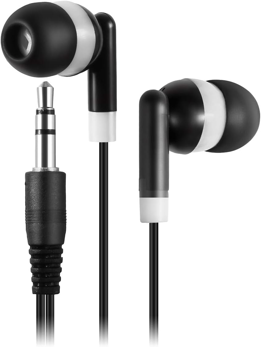 Bulk Earbuds Headphones Wholesale KWA-08-W Earphones, 100 Pack Disposable Ear Buds Bulk Individually Wrapped Headphones for School Classroom Students White